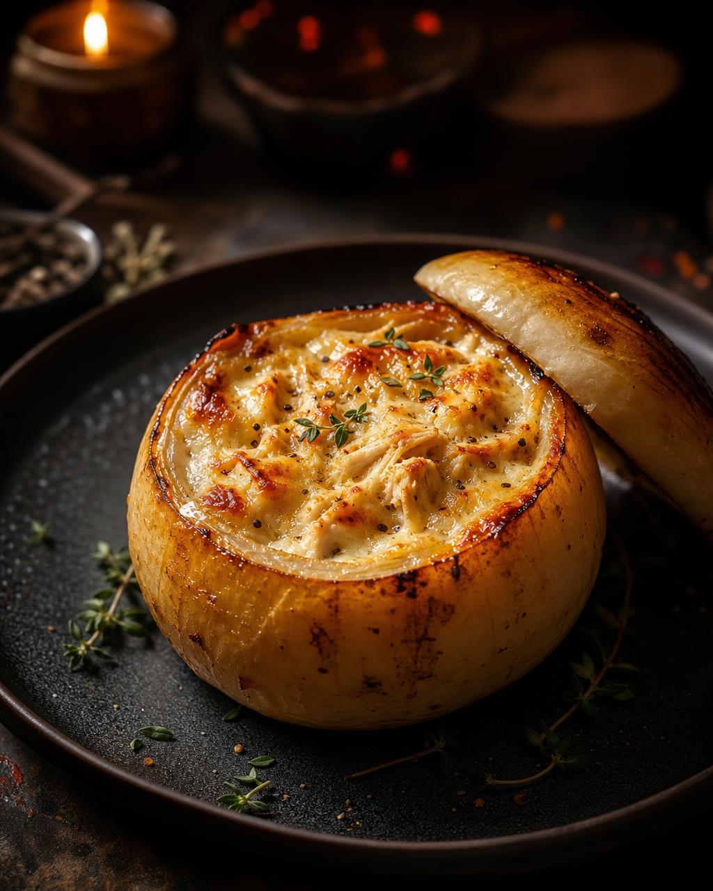 Жульен из цыплёнка, запечённый в репе